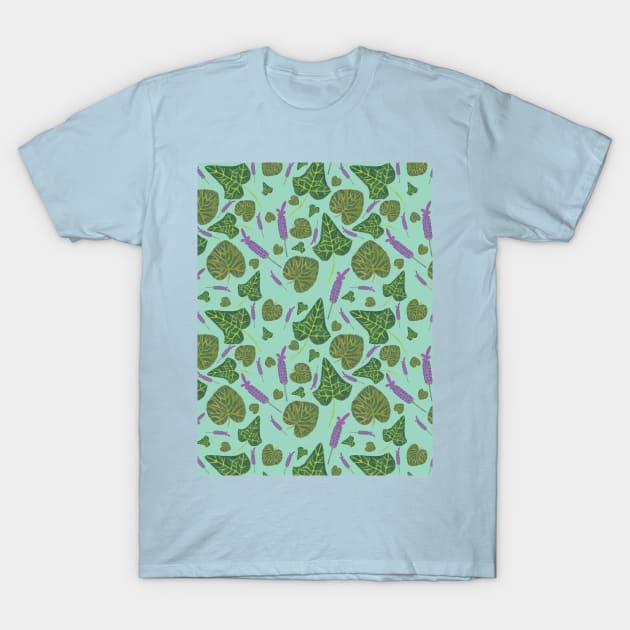 Watercolour Lavender, Ivy & Violet Leaves T-Shirt by LozzieElizaDesigns